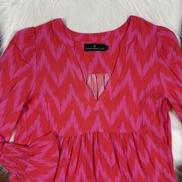 Tuckernuck Pomander Place Women's Size XS Hot Pink Ikat Kenzo Tiered Dress - Picture 2 of 10